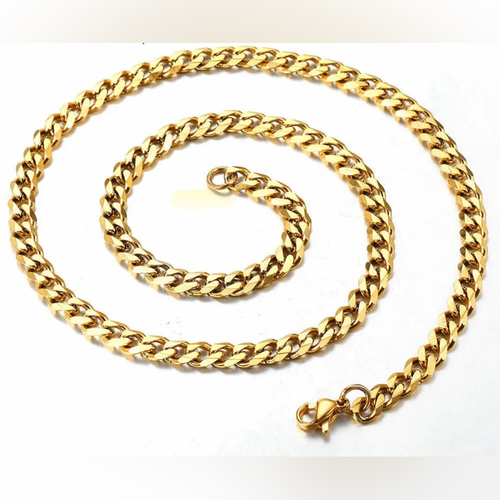 14K Gold Plated Stainless Steel Cuban Bracelet (Length: 8inch long, 5mm thick).